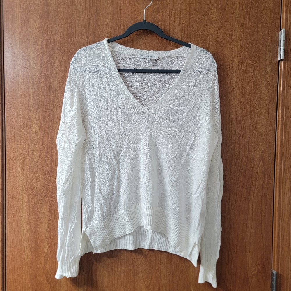 White + Warren White Linen V-Neck Long Sleeve Sweater Size Medium